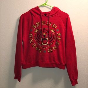 Red Cropped Tiger Hoodie